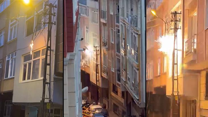 Şişli’de elektrik direğinin patlama anı kamerada! Mahalle sokağa döküldü