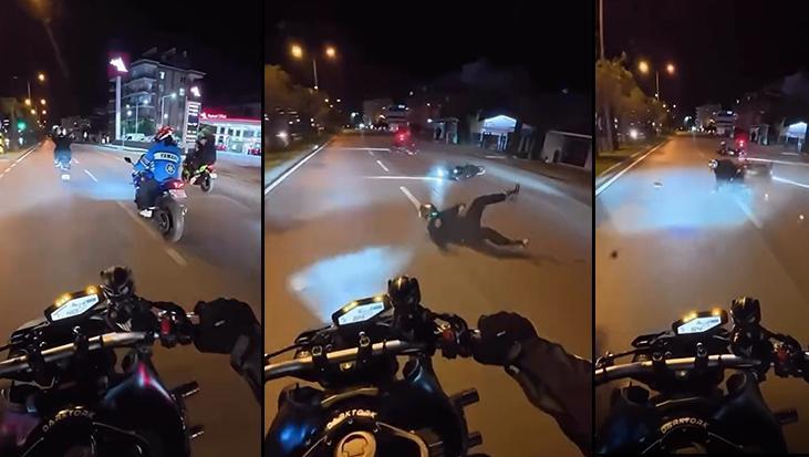 Yolda tek teker şovu faciaya dönüştü! Kask kamerası saniye saniye kaydetti