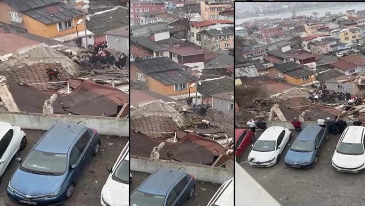 Fatih'te 2 binanın çökmesinin ardından yaşananlar anbean kamerada