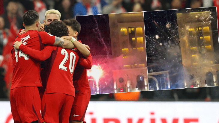 Kosova'da A Milli Takım'ın kaldığı otele gece vakti havai fişekli saldırı!