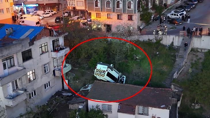 Kağıthane'de feci kaza! Evin çatısına düşen okul servisinin şoförü öldü